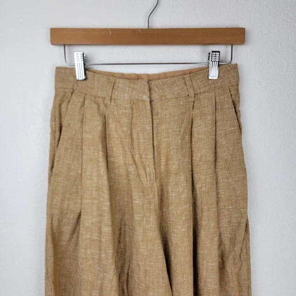 Posse Nancy Trouser in Walnut Linen Pleated Straight Wide Leg Tan Small - Picture 5 of 13